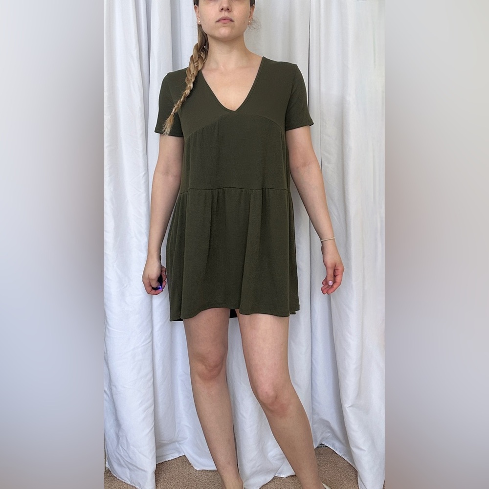 NWT 21 Saints Babydoll T-Shirt Mini Dress - Olive Green - M
